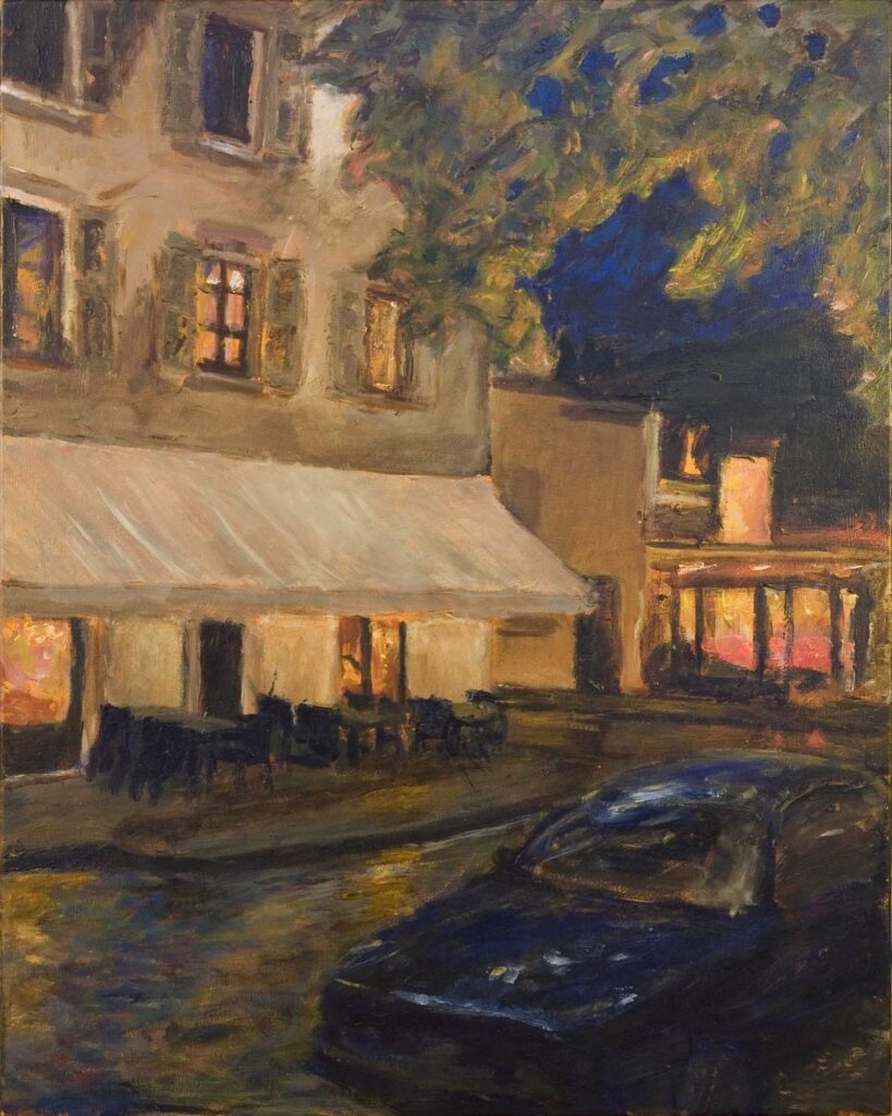 Place du Marché Carouge night painting