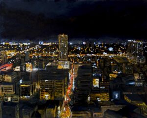 painting of aerial view metro Manila at night