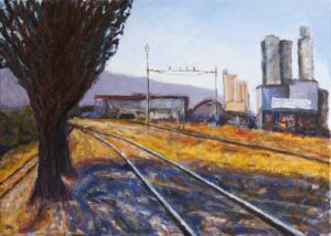 Train tracks in industrial zone Carouge painting