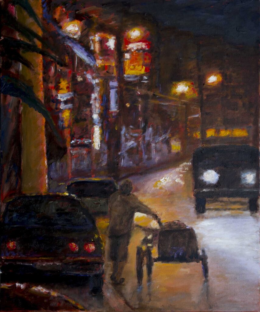 Painting of street scene at night in Makati, Manila