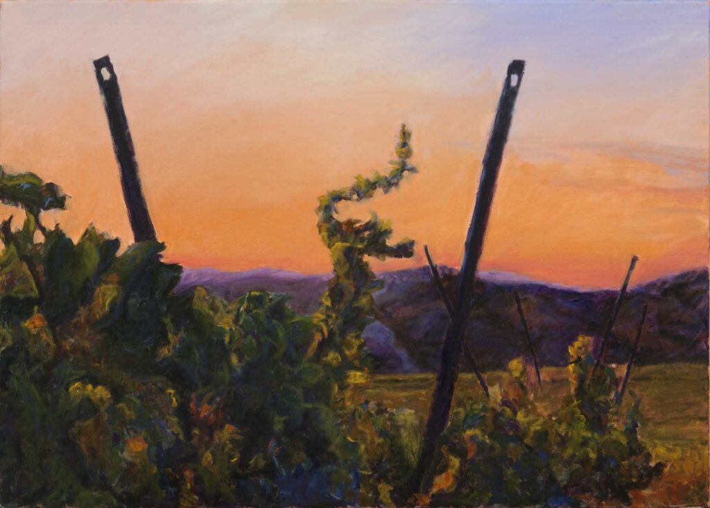 Painting of southern France vineyard sunset