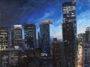 Makati syscrapers after sunset painting