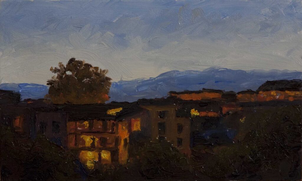 Carouge evening scene with Jura mountains painting