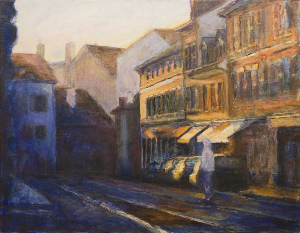 Early morning street scene Carouge painting