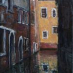 Painting of residential Venice canal