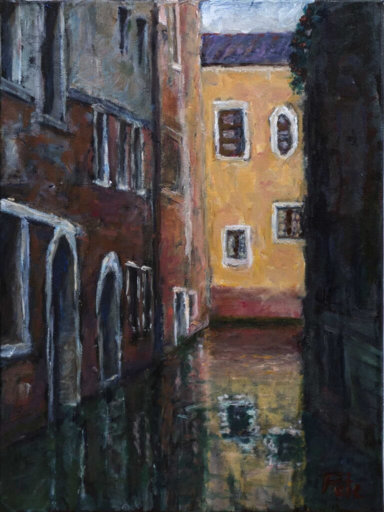 Painting of residential Venice canal