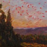 painting of southern french vineyard  at sunset