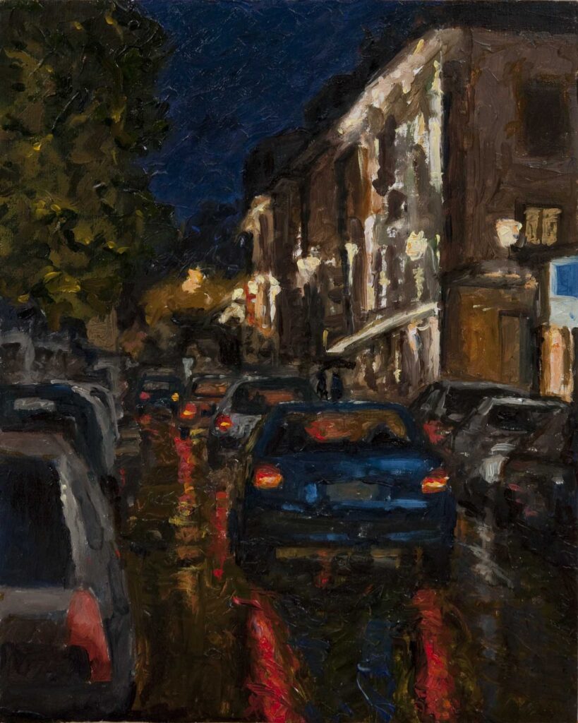 Place du Marche Carouge Night Rain Reflections Oil Painting