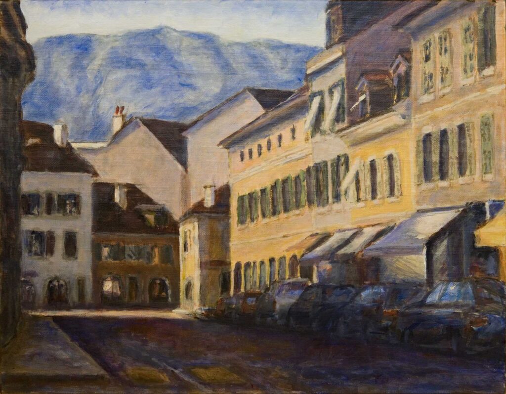 Afternoon sun on buildings Carouge painting