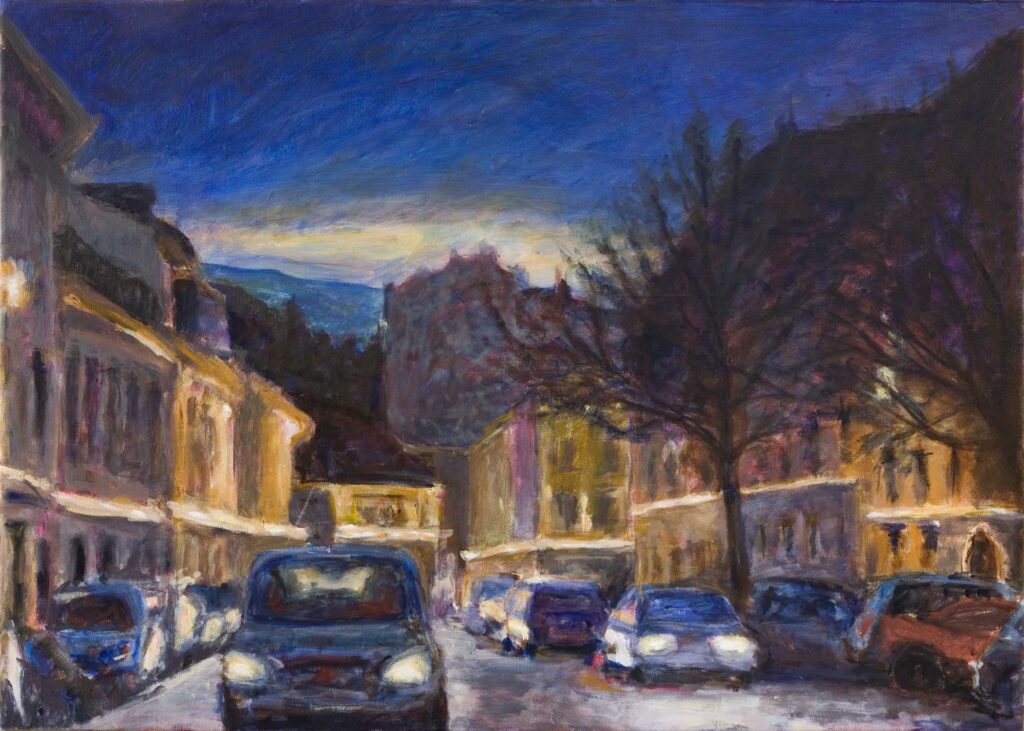 Rue Vautier Carouge Cars Night Painting