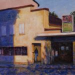 Streetscape painting of Carouge cinema light and shade