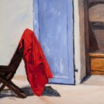 Painting of house in Provence. red shirt on a chair